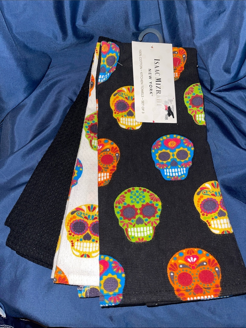 Isaac Mizrahi - Black Multicolor Sugar Skull 3PK Kitchen Towels